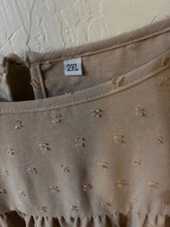 Neutral Ruffle Sleeve Swiss Dot Tunic Top - Beige - Picture 2 of 8